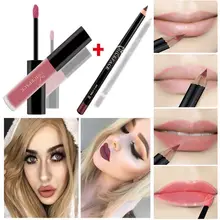 Новые Макияж комплект блеск для губ+ для губ матовая помада долговечный блеск для губ Водонепроницаемый одноцветное карандаш для губ Liner составляют набор комплект