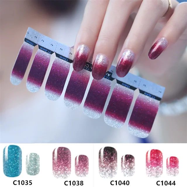 14 Tips/Sheet Nail Art DIY Full Cover Self Adhesive Stickers Polish Foils Tips Wraps Glitter