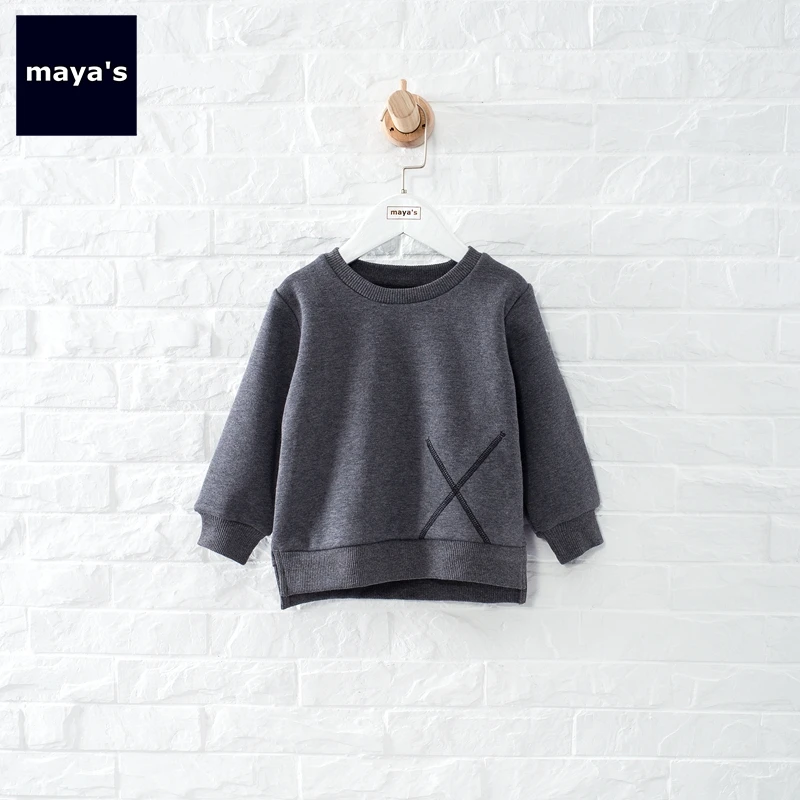 

Mayas Grey New Patchwork Autumn Boys Shirts Winter Thickening O Neck Causal Kids Tops Basic Loose 2019 Sweatershirts 84036