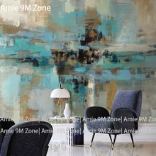 Tuya Art Обои с рисунком ручная роспись абстрактный винтажный синий и серый цвет гостиная Конференц-зал настенный Декор