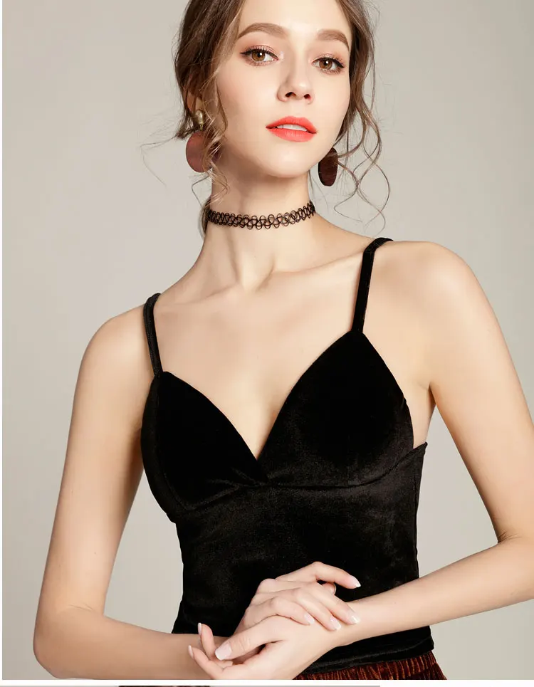 Women Sexy Velvet Crop Top Cropped Camis Vintage Tops Womens Retro Harajuku Sleeveless Bralette Tank Top Women Summer 201822