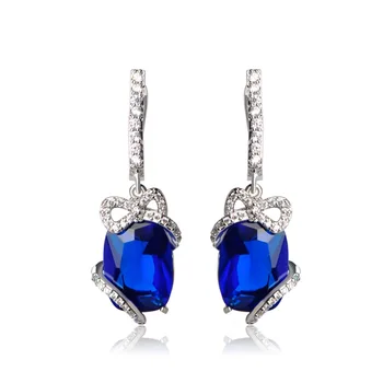 

Dazz Exquisite Blue Shining Rhinestone Bow knot Drop Earrings Gold Color Copper Dangle Jewelry For Women Girls Dress Party Gift