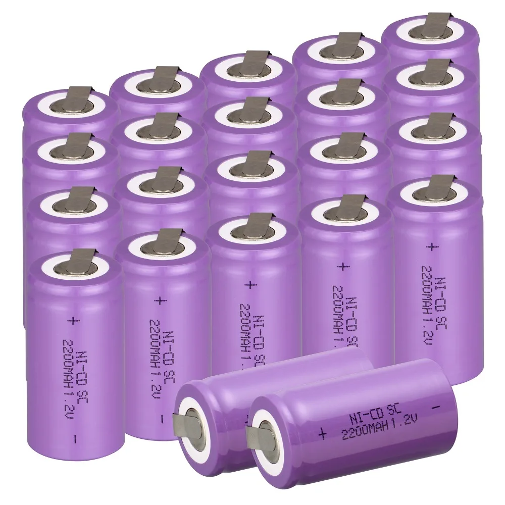 

20 PCS Sub C SC battery 1.2V 2200mAh rechargeable battery Ni-Cd battery with tab 4.25*2.2cm--purple color