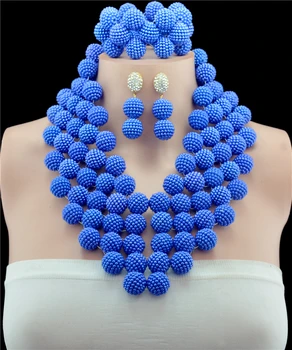 

Royal Blue Nigerian Wedding African Beads Jewelry Set Handmade Indian Dubai Bridal Necklace Sets Free Shipping W12595