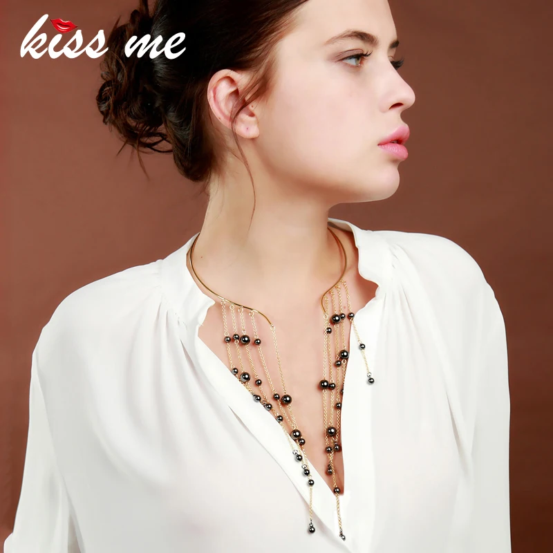 Женские Длинные бусы kissme трендовые серые с кисточкой чокер ожерелье особого