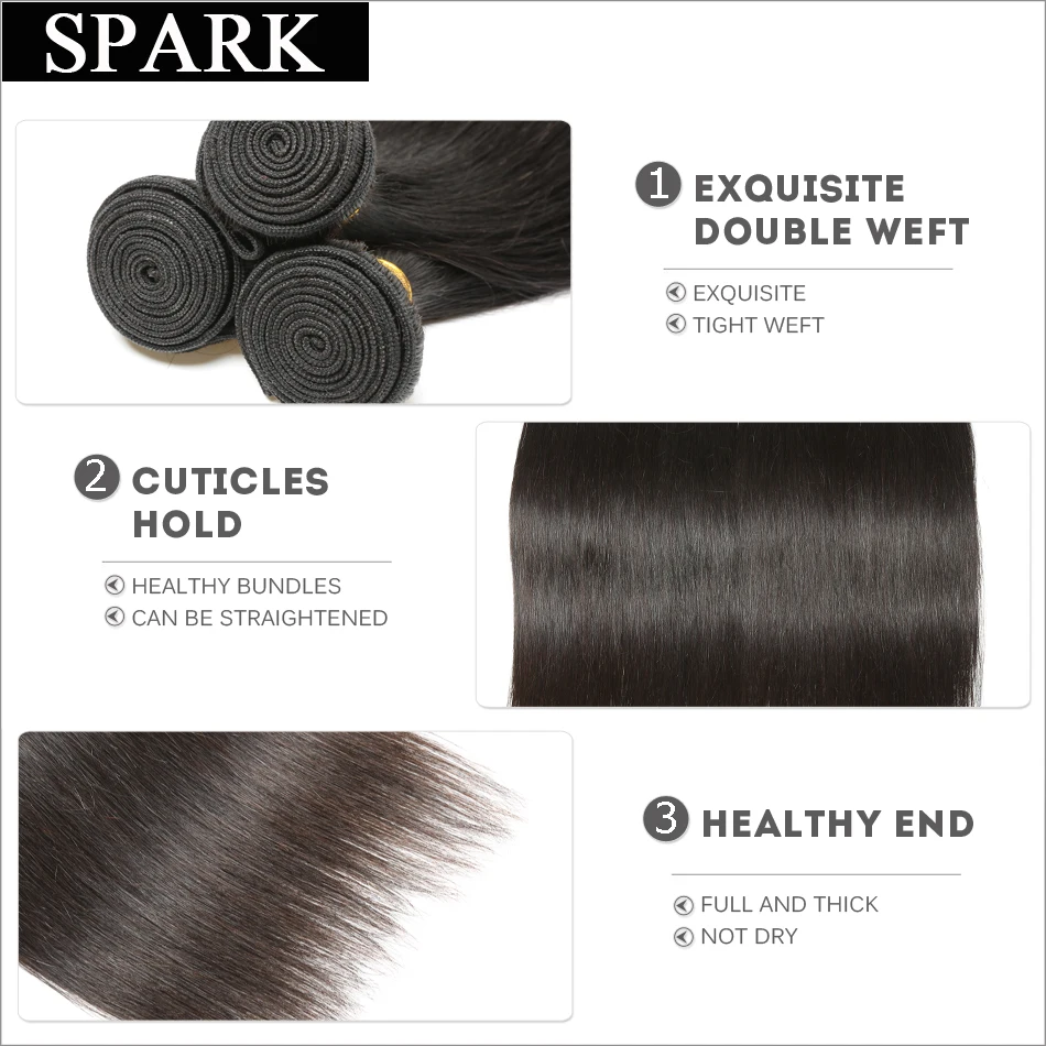 SPARK Hair, бразильские натуральные волосы, прямые, 1 шт., вплетаемые пряди, необработанные человеческие волосы для наращивания, можно окрашивать и отбеливать