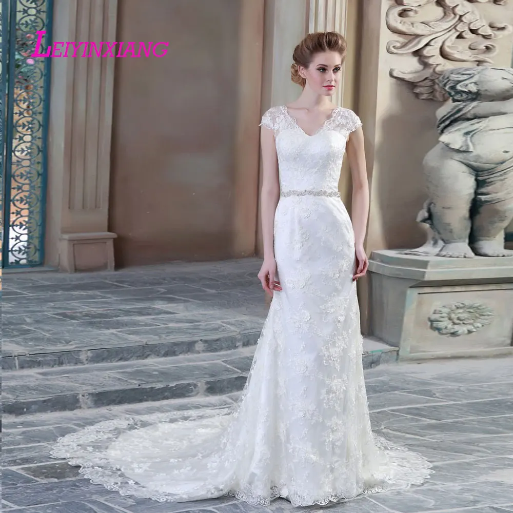 

LEIYINXIANG Bride Dress Wedding Dress Vestido De Noiva Sereia Robe Sexy Mermaid Zipper Appliques Lace Beading Elegant V-Neck