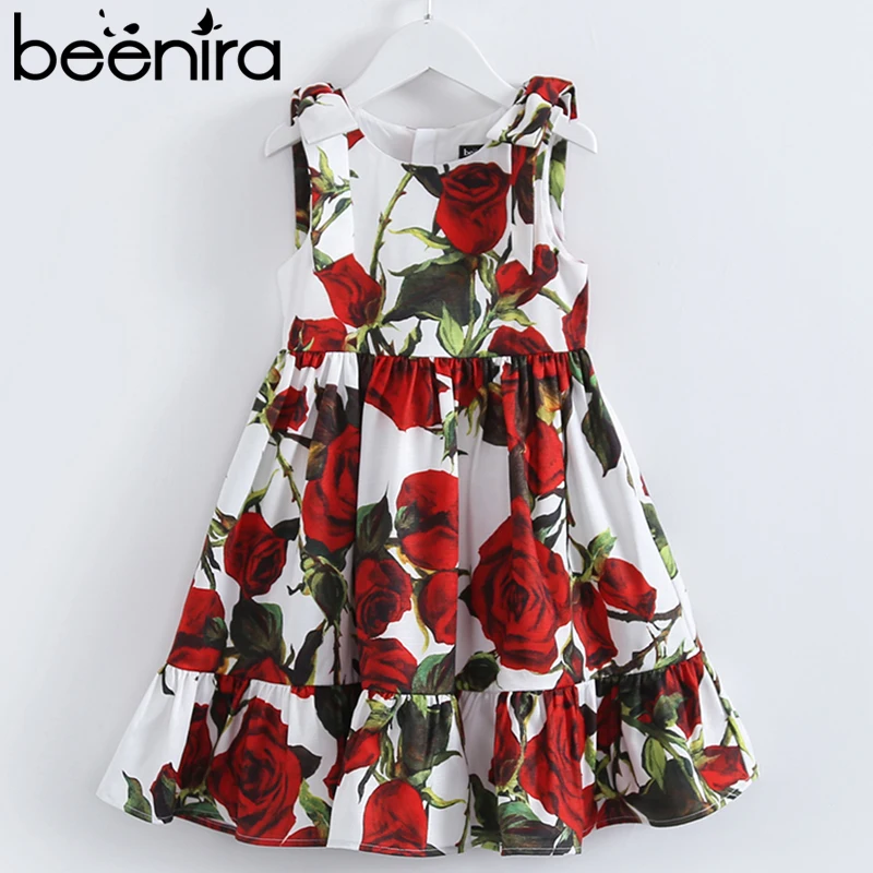 

Beenira Girls Dresses 2018 Children Girls Sleeveless Rose Dresses Floral Printed Princess Dress Children 4-14Years Kids Clothes