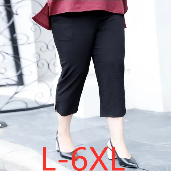 

Summer plus size cropped trousers for women casual loose elastic waist black large size wowan capri pants 3XL 4XL 5XL 6XL 7XL