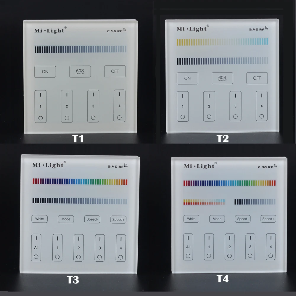 

Настенный подвесной светодиодный сенсорный выключатель Mi светильник 4-Zone, панель T1 Dim mi ng T2 CCT, пульт дистанционного управления, светодиодный диммер T3 RGB RGBW контроллер T4