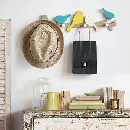 bird/love design diy wood decorative wall shelf with hook