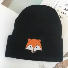 Хлопок мультфильм лиса вышивка утолщенные зимние трикотажные изделия Теплая Шапка Лыжная шапочка шапка для мужчин и женщин 50