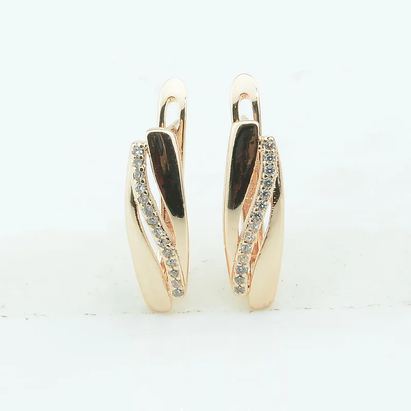 Женские серьги подвески из розового золота 585 пробы с фианитом|dangle drop earings|dangle