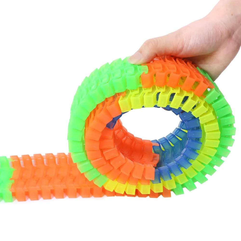 166Pcs Race Track Set with LED Toy Car Glowing in the Dark Flexible Assembly Train Race Series for Kids Children