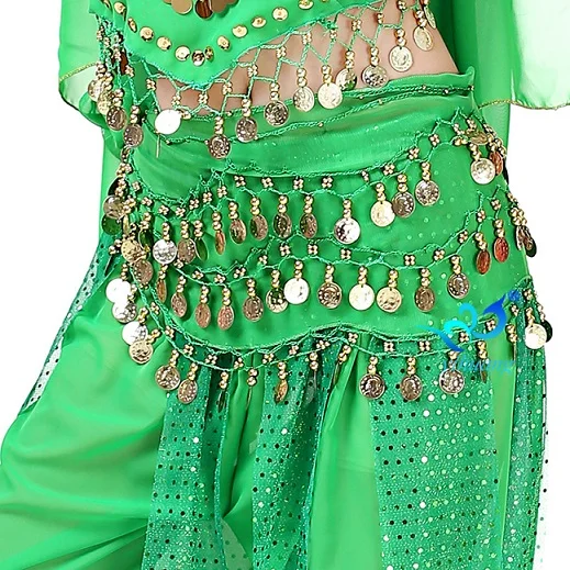 Арабский костюм для танца живота вечерние хип шарф музыкальный фестиваль Одежда Пояс Хэллоуин юбка с золотыми монетами Болливуд Цыганский живот - Цвет: Green