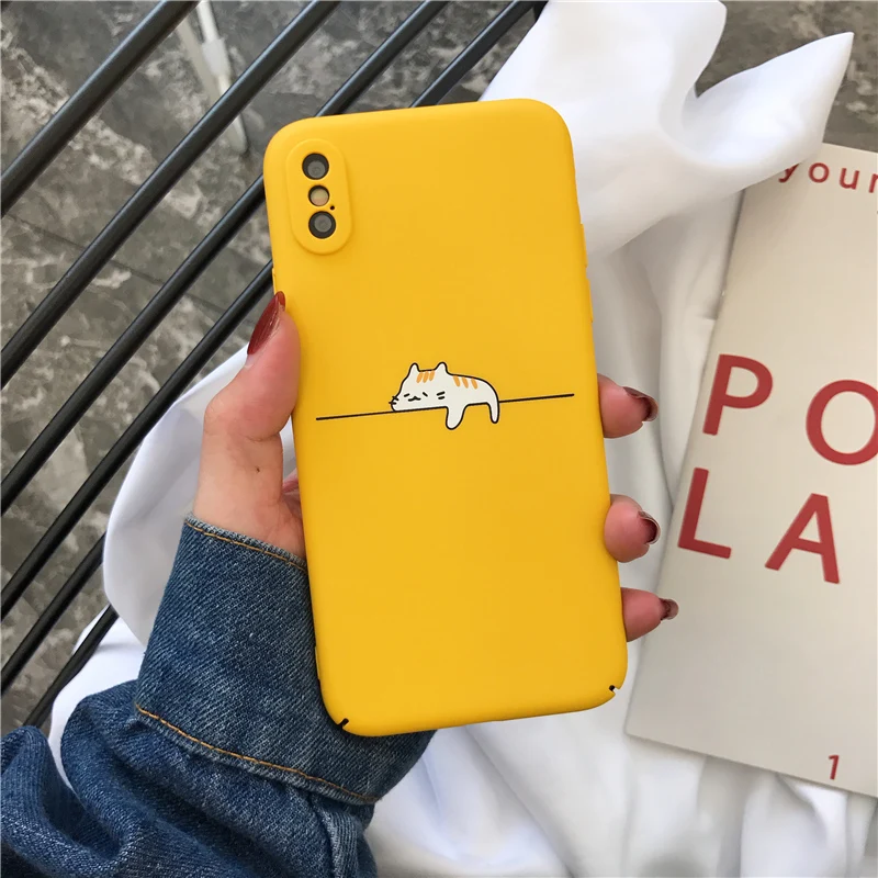 

Scrub hard phone Cases For iphone XS Max X XR XS Lazy cat pattern hard Plastic case for iphone 6 6s 7 8 plus back cover