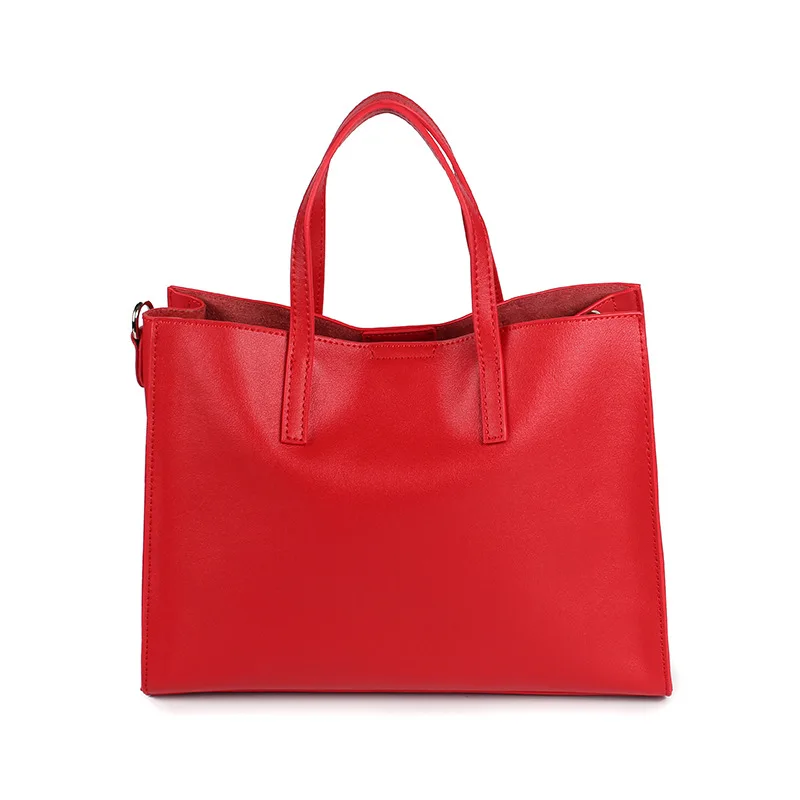 Женские Простые повседневные Мягкие Сумки из натуральной кожи, одноцветные сумки-мессенджеры через плечо, большие вместительные сумки - Цвет: Red