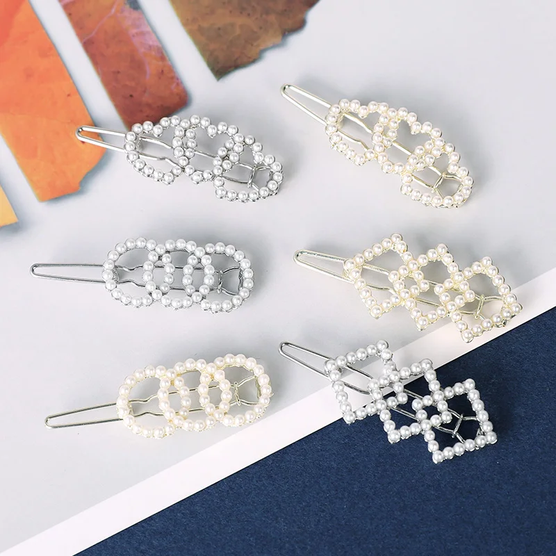 

EASYA Sweet Geometric Simulated Pearl Hairpin Simple Heart Round Shape Hair Clips For Women Girls Korean Style Hair Accessories