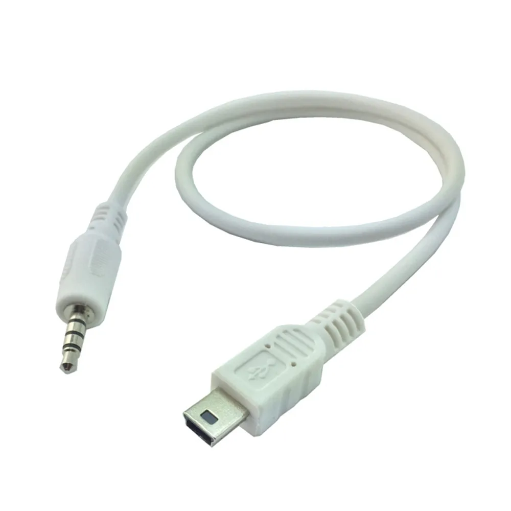 0.5M 3.5mm Car Hifi AUX Audio Mini USB Cable Cord White For MP3/4 Mini USB Device free shipping