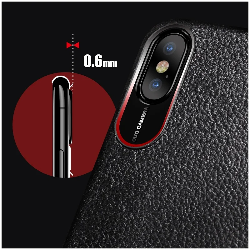 USAMS For iPhone X Case Litchi Skin PU Leather Coated TPU Back Case for iPhone X 5.8 inch - Black