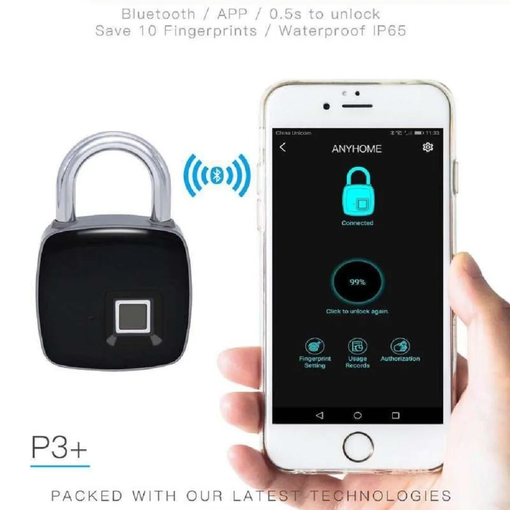 

Waterproof Anti-theft Bluetooth APP Pad lock Code Fingerprint Padlock Luggage BikeBicycle Bluetooth Cabinet Lock