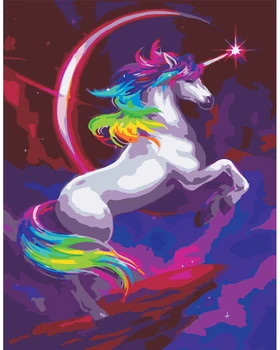 

Coloured Unicorn DIY Digital Oil Painting By Numbers Europe Abstract Cotton Painting for living room decoration
