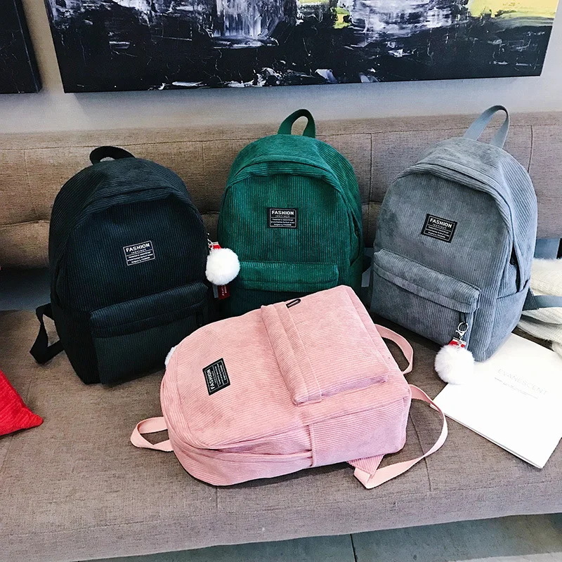 Женские рюкзаки, школьная сумка с кисточкой, вельветовый рюкзак для женщин, сумки для ноутбуков для девочек, ранец в консервативном стиле
