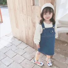 Коллекция года, джинсовое платье в Корейском стиле для девочек модные осенние платья-майки для девочек возрастом от 3 до 7 лет