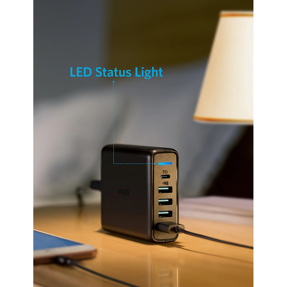  Cargador de escritorio Anker USB C Premium de 60W de 5 puertos con un puerto de 30W para Apple MacB