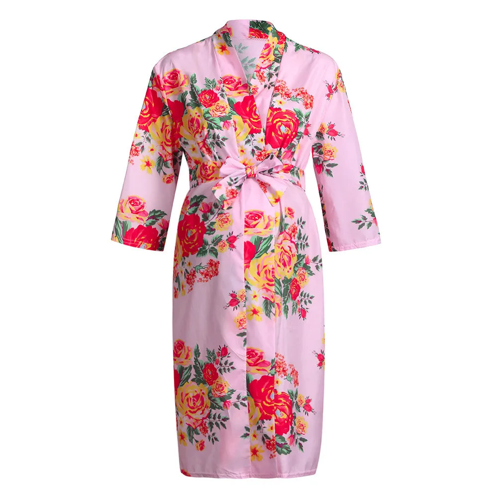 Женское больничное Платье для кормящих, ночная рубашка для кормящих грудью, ночная рубашка с цветочным принтом, платье для сна