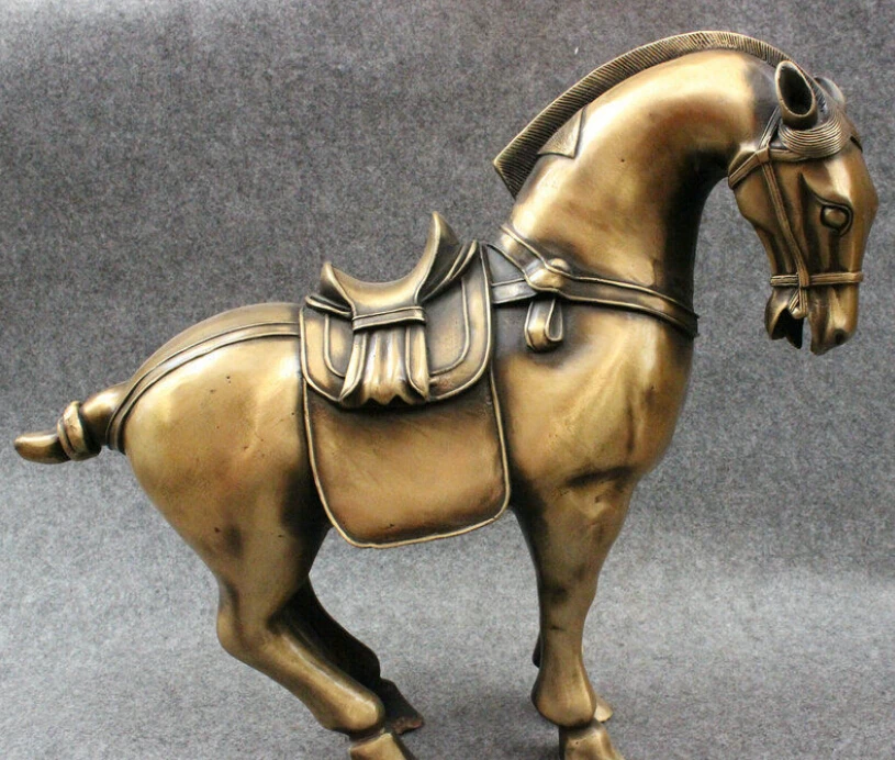 

19" Folk Chinese Year Zodiac Bronze Decoration FengShui Run Tang Horse Statue