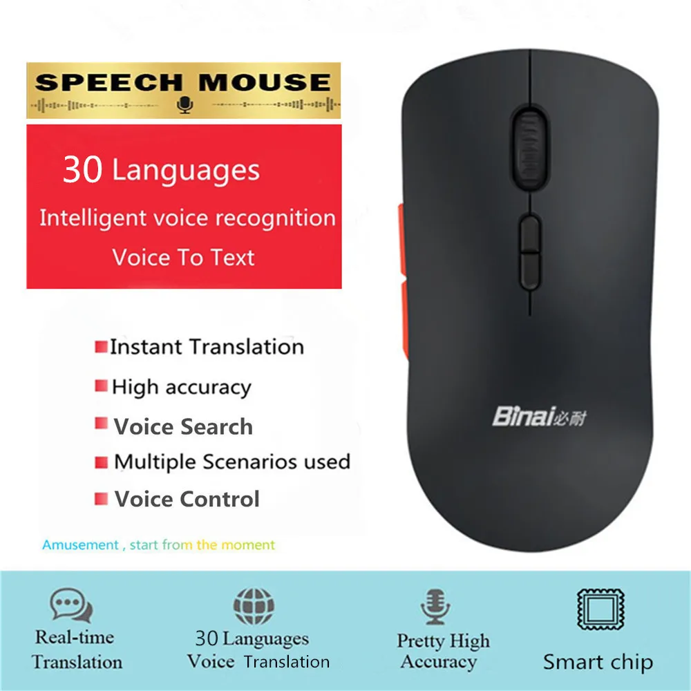 

Binai Ergonomics Smart Instant Wireless Voice Translator Mouse Portable Translator Input to PC Device Multi Language
