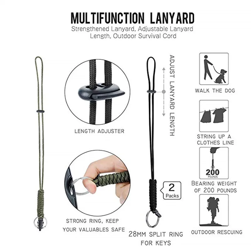 Ремешок для мобильного телефона, милитари, ожерелье, Паракорд, ремешок, брелок, свистки, шнур, ремешок на запястье для ключей, Парашютная веревка