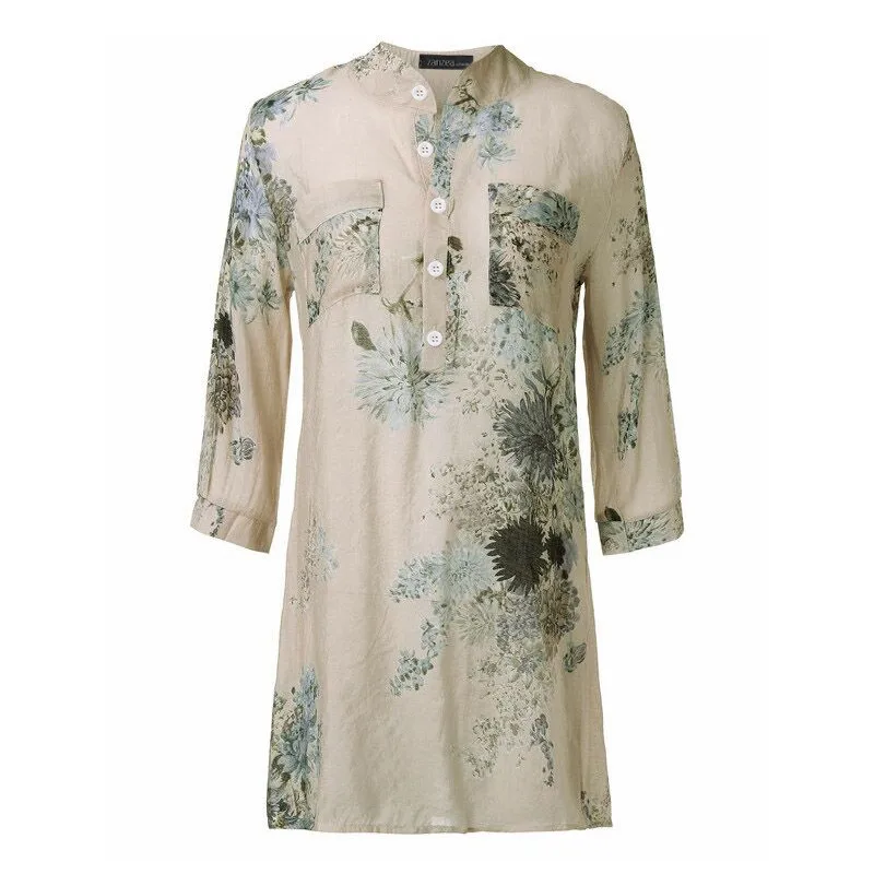 ZANZEA 2016 Blusas Femininas Женщины Моды Случайные Старинные Цветочные Печатные Длинные