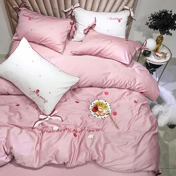 

Exquisite Strawberry Hand Embroidery 60S Egyptian Cotton wedding Bedding Set Duvet Cover Bed Linen Bed sheet Pillowcases #sw