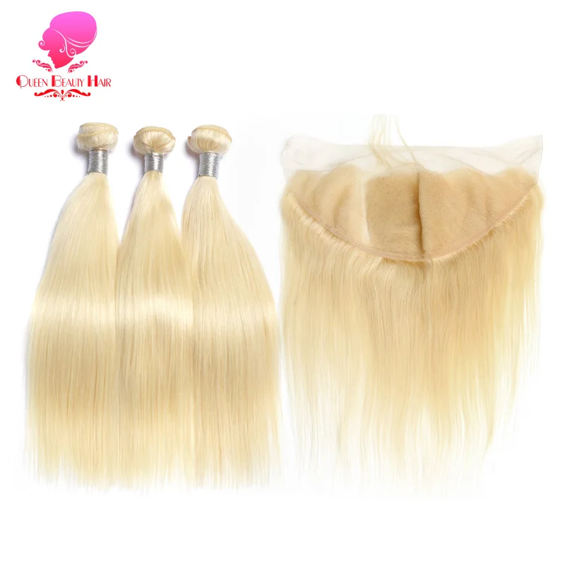 

613 Bundle With 13x6 Frontal Peruvian Hair Blonde 2/3/4 Bundles With Closure Remy Straight Human Hair Blonde Bundle With Frontal