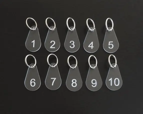 

Sets of Acrylic Numbered Key Fobs with number printing , Key Tags, For Hotel, Home, Locker Room, Club, School.