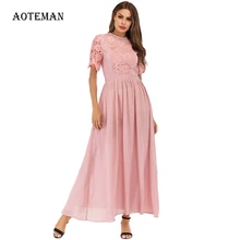 Осенне-летнее женское платье, сексуальное повседневное лоскутное кружевное длинное платье для вечеринки, женское элегантное тонкое розовое Макси платье трапециевидной формы, Украина