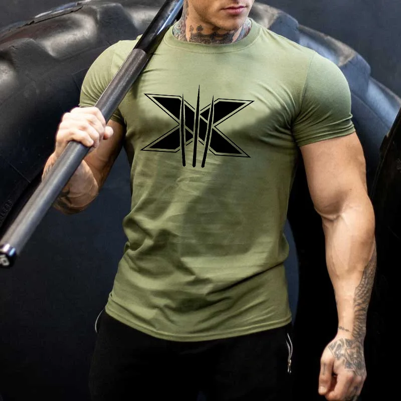 

Brand Mens T-shirt Gyms Fitness T-shirt Bodybuilding Slim Shirts Printed O-neck Short Sleeves Cotton Tee Tops