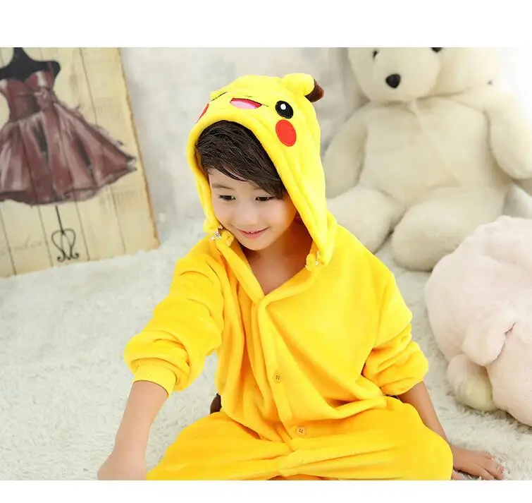 

Kawaii Kids Pikachu Cosplay Costumes Children Girl Boys Pokemon Go Onesie All In One Warm Sleepwear Romper Unisex Jumpsuit