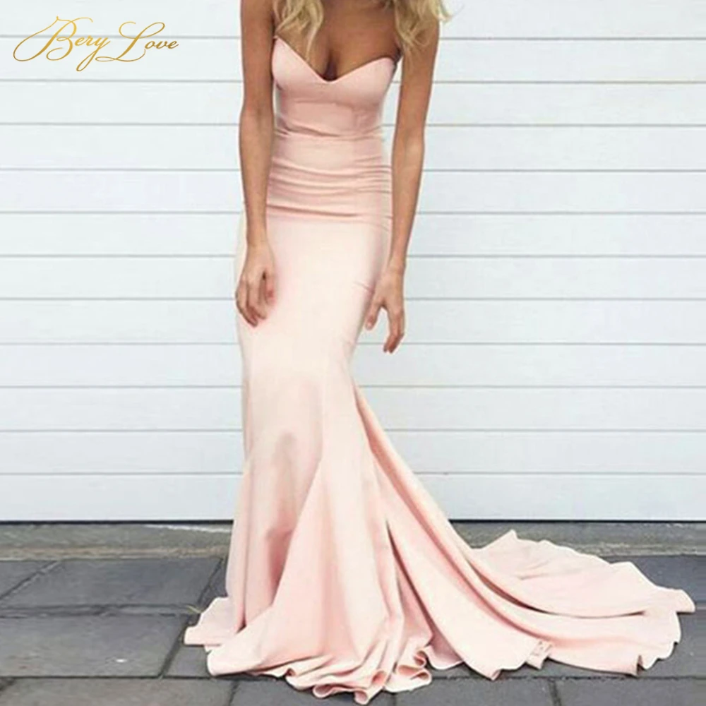 Simple Mermaid Blush Pink Evening Dress ...