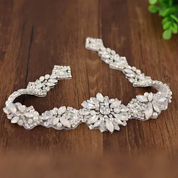 

Silver Clear White Opal Rhinestone Applique for Dress Wedding Crystal Beaded Bridal Applique Belts Sash by Sewing Hot Fix