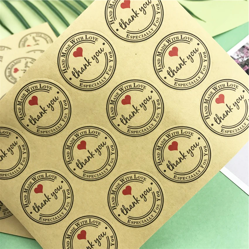 

120Pcs Thank You Love Self Adhesive sealing Stickers Kraft Label Sticker DIY Hand Made Gift Box Cake Candy Paper Tags