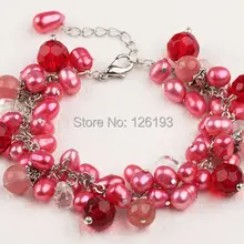 Жемчуг и кристалл подвески браслет с Extenable цепь розовый- красный тон