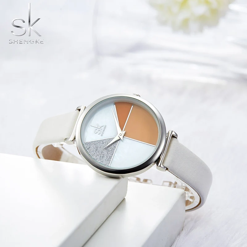 

SK Ladies Wrist Watch Luxury Leather Watches Women SHENGKE Creative Fashion Quartz Watches For Reloj Mujer 2019 relogio feminino