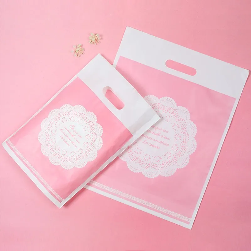 50pcs Lovely Pink Gift Bag Party Gift Packaging Shopping Bag Gift Bags Handles Plastic Bagin