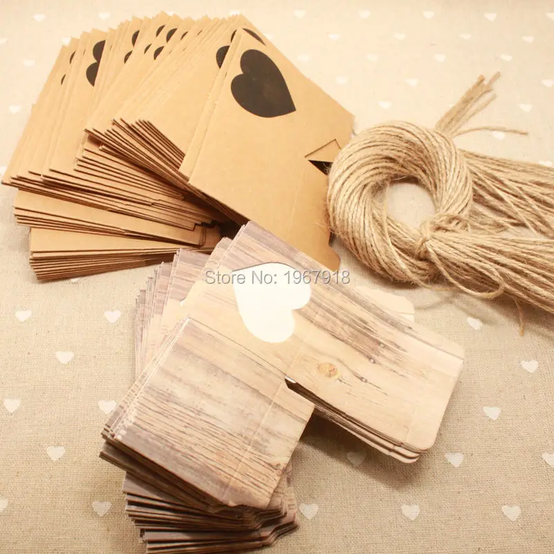 Nature Kraft Paper Candy Box Love Weddding Favor Boxes Rustic Lace Print Gift Box Wedding Decoration Mariage Vintage (12)