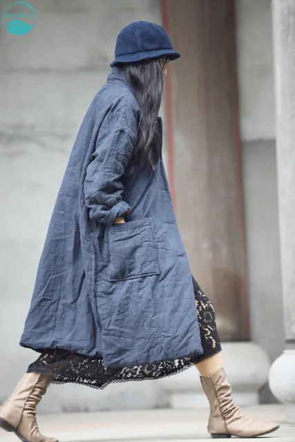 Cheap LinenAll.com Winter new design linen unisex  wadded coat Cotton-padded clothes neutral style of men and women general YMM