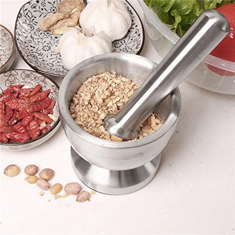 

1Set Garlic Mill Garlic Grinder Stainless Steel Mortar and Pestle Garlic Press Pot Pedestal Bowl Herb Masher Kitchen Accessories