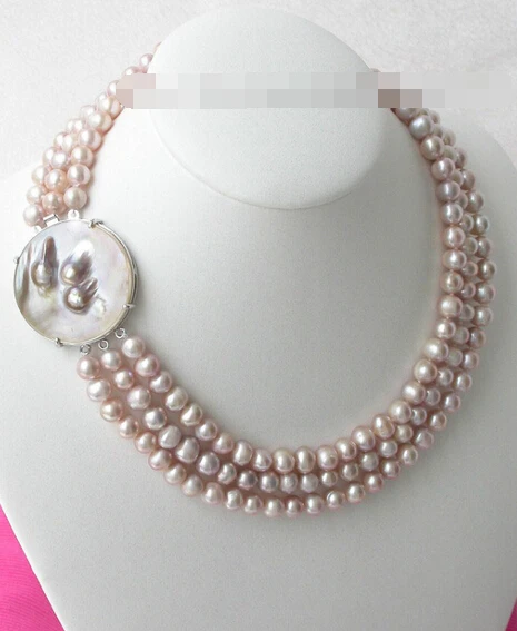 

ddh003498 Noble 3strands FW Purple 9mm pearl Necklace